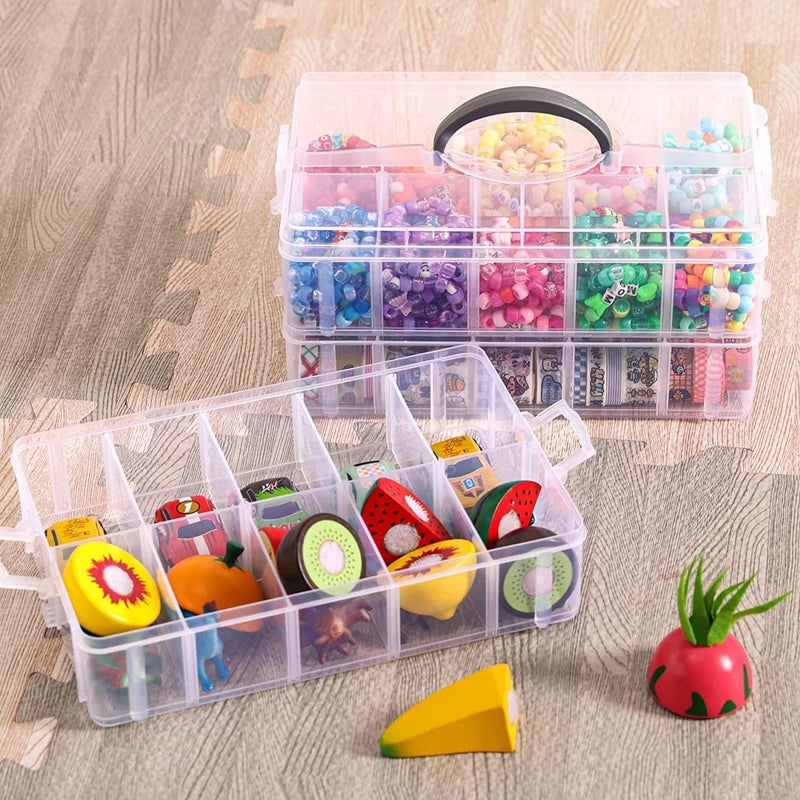 RECLUSE Transparent 3layer Stackable Craft Storage Containers Plastic Craft Box Organizer With 30 Adjustable Compartments Handles Portable Beads Organizers for Arts Crafts ToyJewellerytools - Image 3