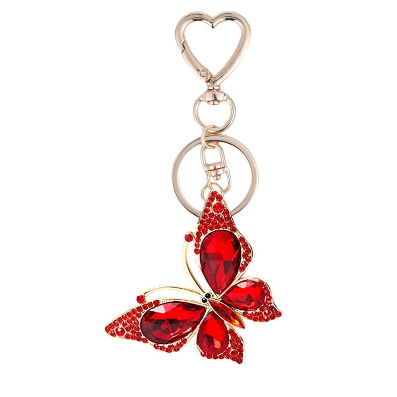 Weixiltc Charm Keychain for Women, Cute Heart Key Chain with Diamond Butterfly Pendant, Lovely Bag & Purse Keyring Accessory (Red) - Image 1