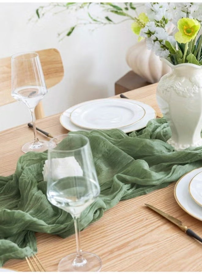 مفرش طاولة من قماش الشاش (Cheesecloth) بمقاس 300 × 90 سم، تصميم بوهيمي ريفي شبه شفاف، مناسب لحفلات الزفاف، حفلات استقبال المواليد، حفلات توديع العزوبية (Bridal Shower)، تزيين طاولات المنزل، أعياد الميلاد، لون أخضر - Image 5