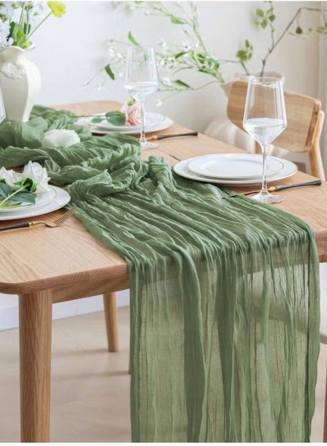 مفرش طاولة من قماش الشاش (Cheesecloth) بمقاس 300 × 90 سم، تصميم بوهيمي ريفي شبه شفاف، مناسب لحفلات الزفاف، حفلات استقبال المواليد، حفلات توديع العزوبية (Bridal Shower)، تزيين طاولات المنزل، أعياد الميلاد، لون أخضر - Image 4