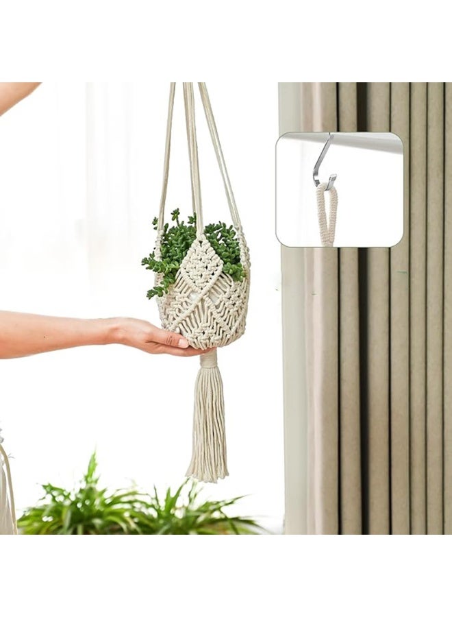 سلة معلقة من حبل قطني منسوج على شكل شرفة من نورديك، حقيبة شبكية تحمل حمولة، سلة معلقة لتزيين الزهور - Image 1