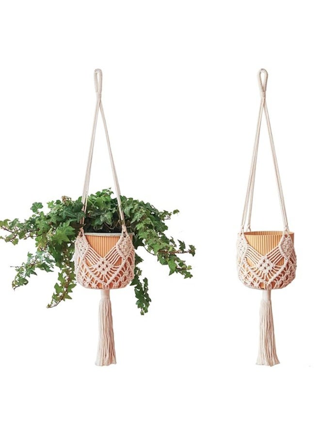 سلة معلقة من حبل قطني منسوج على شكل شرفة من نورديك، حقيبة شبكية تحمل حمولة، سلة معلقة لتزيين الزهور - Image 2