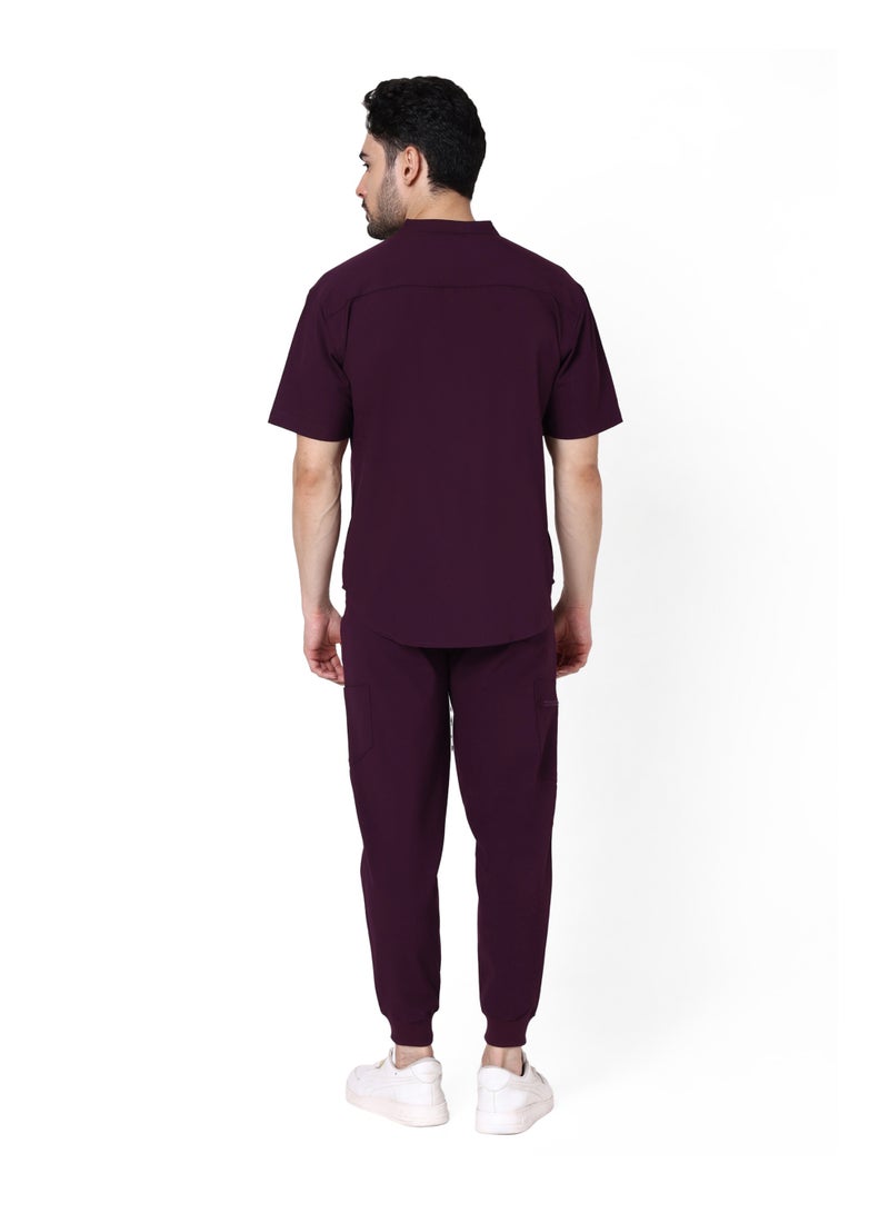 KNYA بدلة طبية رجالية من KNYA Ecoflex | بنطال رياضي طبي | 8 جيوب | بلوزة ماندرين | بنطال واسع | قماش مطاطي في أربعة اتجاهات | للأطباء (مقاس 2XL، لون خمري) - Image 2