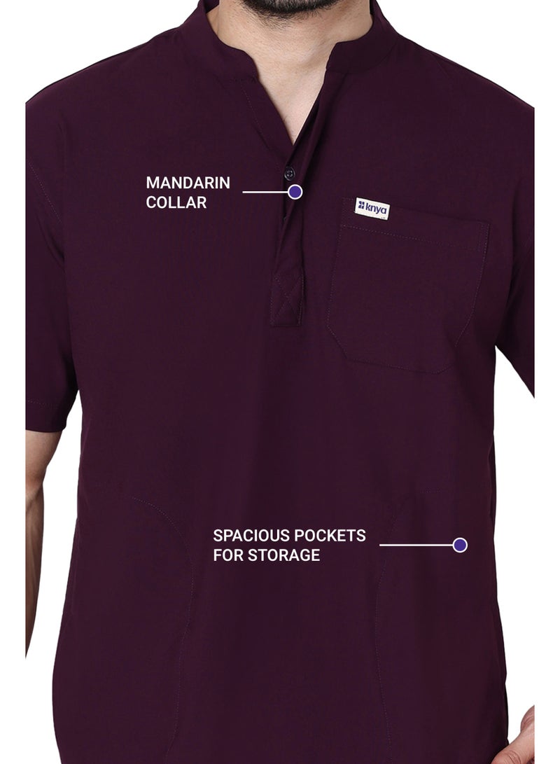 KNYA بدلة طبية رجالية من KNYA Ecoflex | بنطال رياضي طبي | 8 جيوب | بلوزة ماندرين | بنطال واسع | قماش مطاطي في أربعة اتجاهات | للأطباء (مقاس 2XL، لون خمري) - Image 3