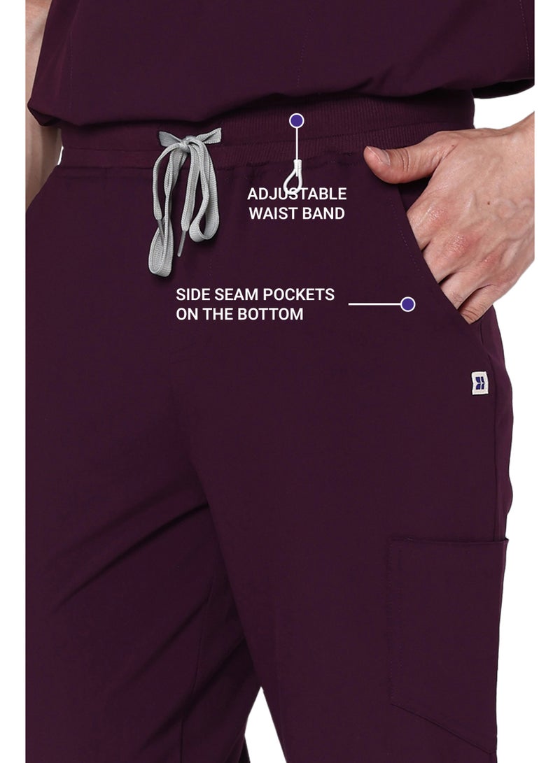 KNYA بدلة طبية رجالية من KNYA Ecoflex | بنطال رياضي طبي | 8 جيوب | بلوزة ماندرين | بنطال واسع | قماش مطاطي في أربعة اتجاهات | للأطباء (مقاس 2XL، لون خمري) - Image 4