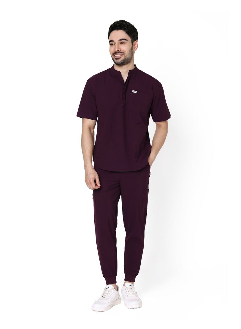 KNYA بدلة طبية رجالية من KNYA Ecoflex | بنطال رياضي طبي | 8 جيوب | بلوزة ماندرين | بنطال واسع | قماش مطاطي في أربعة اتجاهات | للأطباء (مقاس 2XL، لون خمري) - Image 1