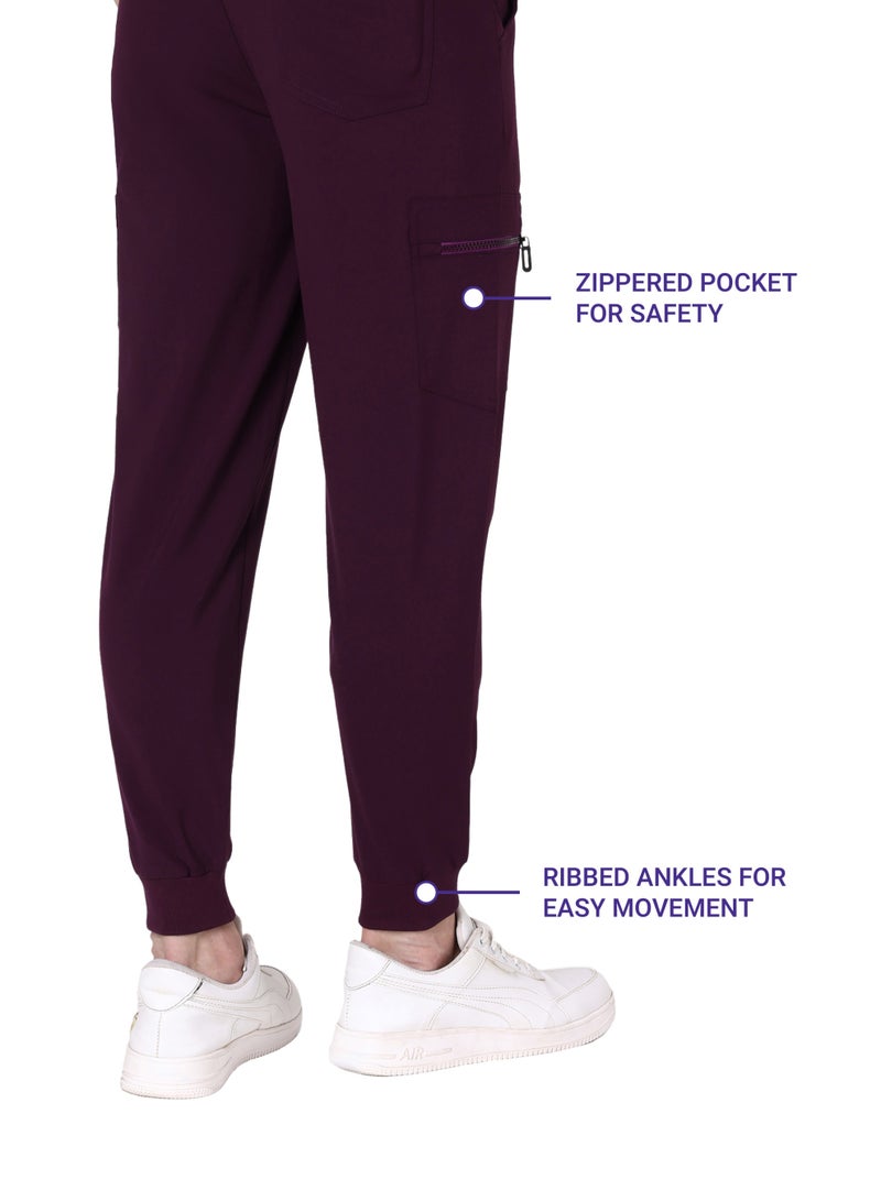 KNYA بدلة طبية رجالية من KNYA Ecoflex | بنطال رياضي طبي | 8 جيوب | بلوزة ماندرين | بنطال واسع | قماش مطاطي في أربعة اتجاهات | للأطباء (مقاس 2XL، لون خمري) - Image 5