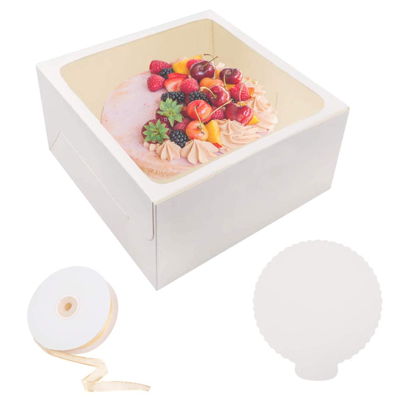 LOKQING 20Pcs Cake Boxes with Window and Cake Boards White Bakery Boxes for Cakes Gift 12x12x6 Inches10 Boxes  10 Boards