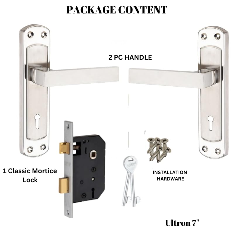 SARDAR Ultron 7 Inch Silver Stainless Steel Handle Set|2 Keys | 6 Lever Single Turn Lock Set| Handle Set for Door, Bathroom, Bedroom, Living Room| - Image 3