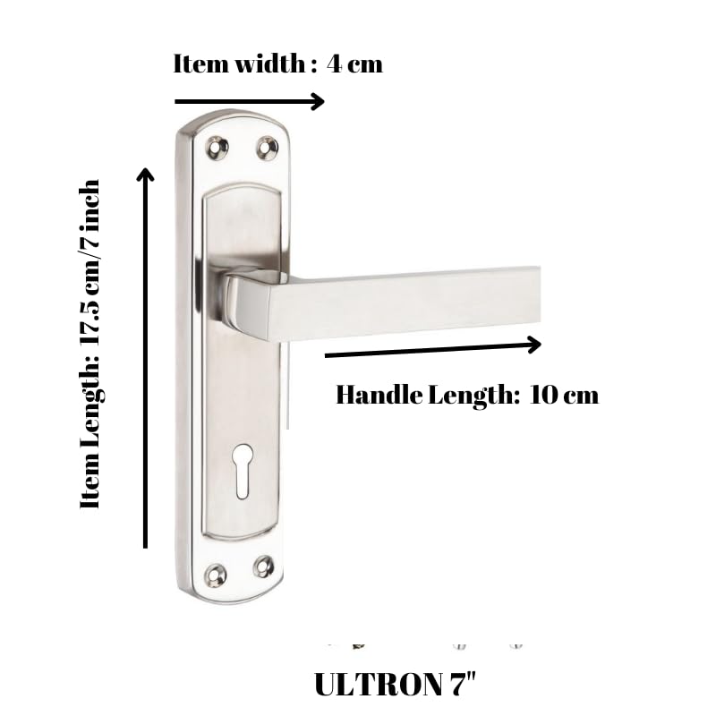 SARDAR Ultron 7 Inch Silver Stainless Steel Handle Set|2 Keys | 6 Lever Single Turn Lock Set| Handle Set for Door, Bathroom, Bedroom, Living Room| - Image 2