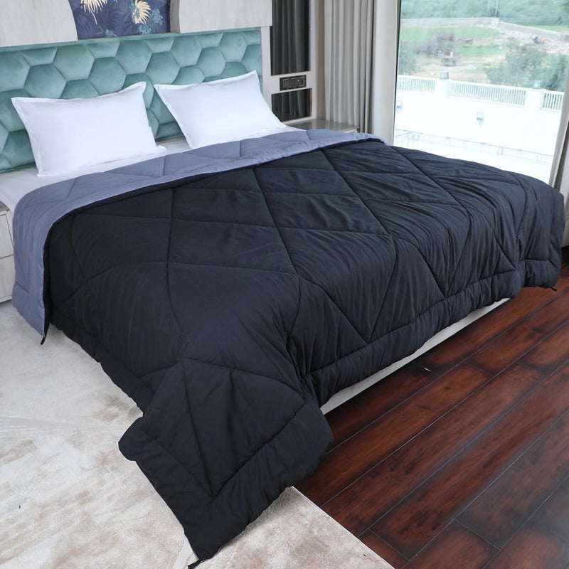 Daksh Microfiber Reversible Comforter Double 90 x 100 Black Grey 250 GSM - Image 1
