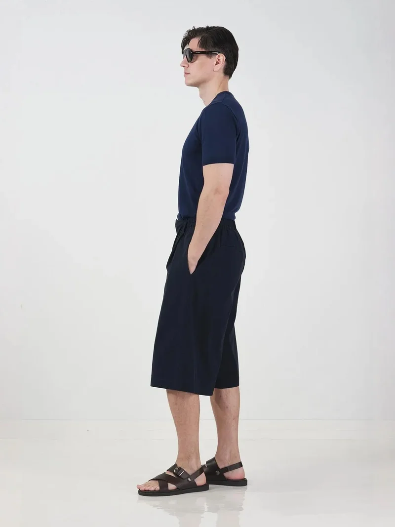 Giesto GIESTO Chino Style Wide Leg Long Shorts with Drawstring Waist