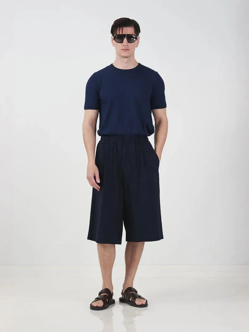 Giesto GIESTO Chino Style Wide Leg Long Shorts with Drawstring Waist