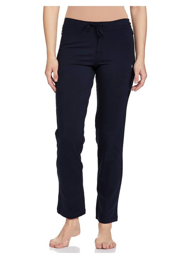 Enamor Essentials Womens Mid Rise Slim Fit Straight Leg Breathable Stretch Cotton Lounge Pants with Drawstring and Invisible Zipper Pockets- E014-(E014_Navy_L)-L - Image 1