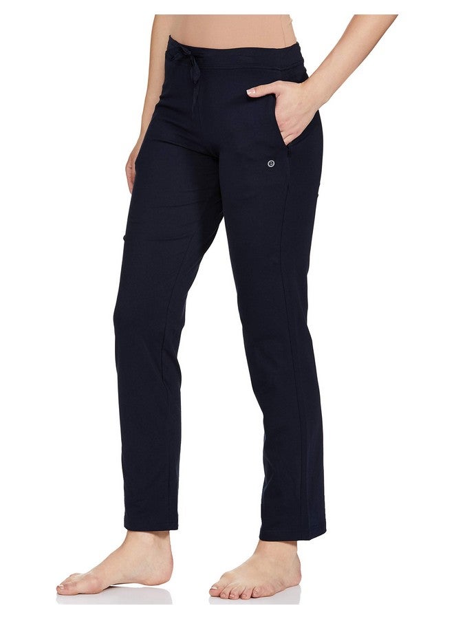 Enamor Essentials Womens Mid Rise Slim Fit Straight Leg Breathable Stretch Cotton Lounge Pants with Drawstring and Invisible Zipper Pockets- E014-(E014_Navy_L)-L - Image 2