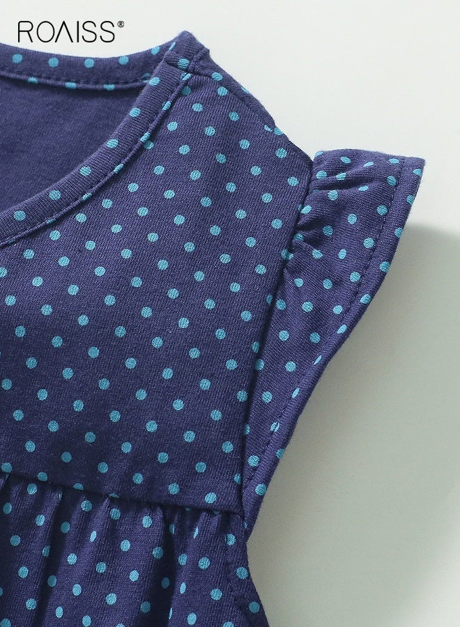 roaiss Girls A Line Dress with Adorable Patterns, Cotton Polka Dot Dress, Round Neck Ruffle Sleeve Dress, Casual Stylish Frock for Girls, Suitable for Daily Wear or Any Occasion - Image 5