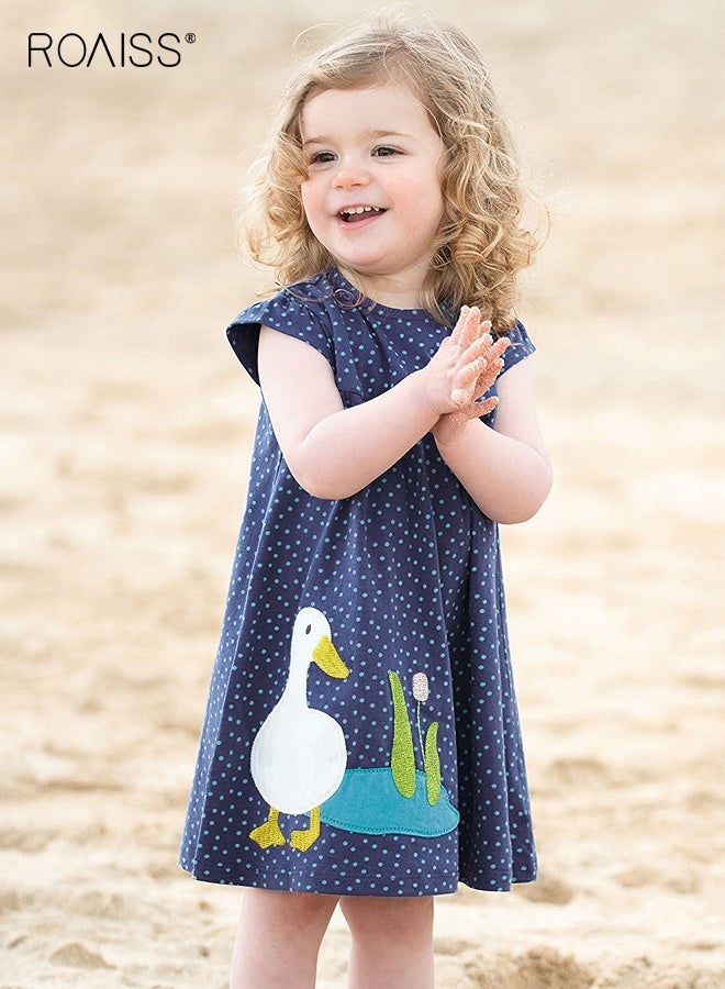 roaiss Girls A Line Dress with Adorable Patterns, Cotton Polka Dot Dress, Round Neck Ruffle Sleeve Dress, Casual Stylish Frock for Girls, Suitable for Daily Wear or Any Occasion - Image 3
