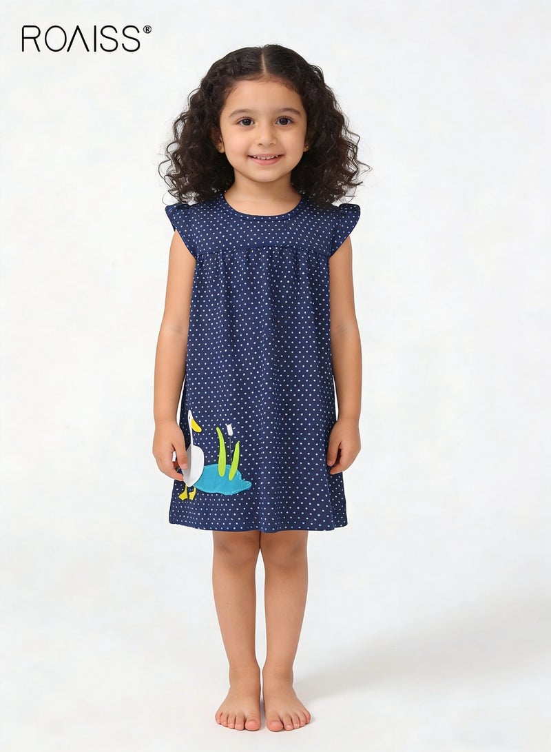 roaiss Girls A Line Dress with Adorable Patterns, Cotton Polka Dot Dress, Round Neck Ruffle Sleeve Dress, Casual Stylish Frock for Girls, Suitable for Daily Wear or Any Occasion - Image 1