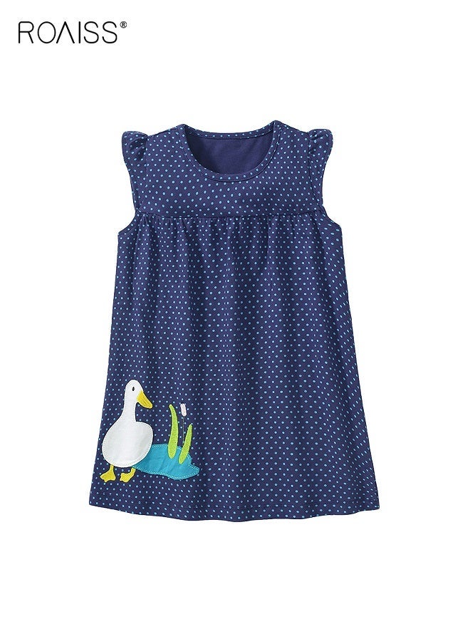 roaiss Girls A Line Dress with Adorable Patterns, Cotton Polka Dot Dress, Round Neck Ruffle Sleeve Dress, Casual Stylish Frock for Girls, Suitable for Daily Wear or Any Occasion - Image 2