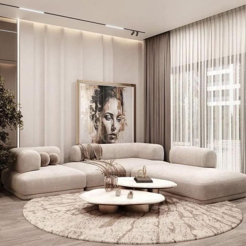 بيتك كنبة زاوية خشب سويدي وكتان - بيج - Image 1