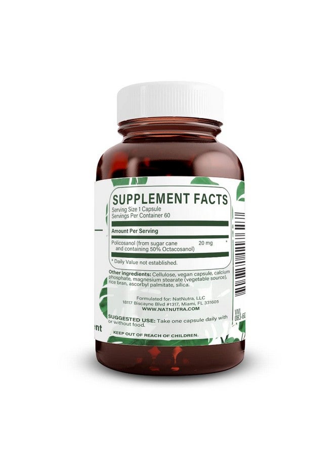 ناتشورال نوترا مكمل غذائي طبيعي Nutra Policosanol 20mg مع Octacosanol لتعزيز الدورة الدموية وتحسين صحة القلب والأوعية الدموية، 60 كبسولة نباتية - Image 1