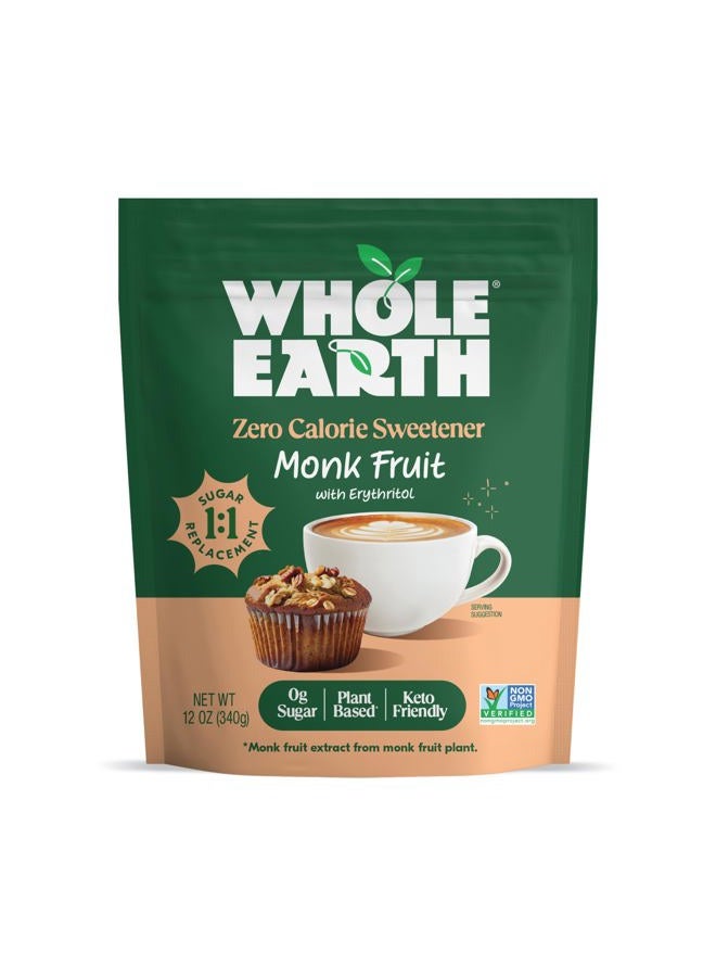 Whole earth Sweetener Co. monk fruit with erythritol, plant-based sugar alternative, 12 ounce pouch (340g). - Image 1