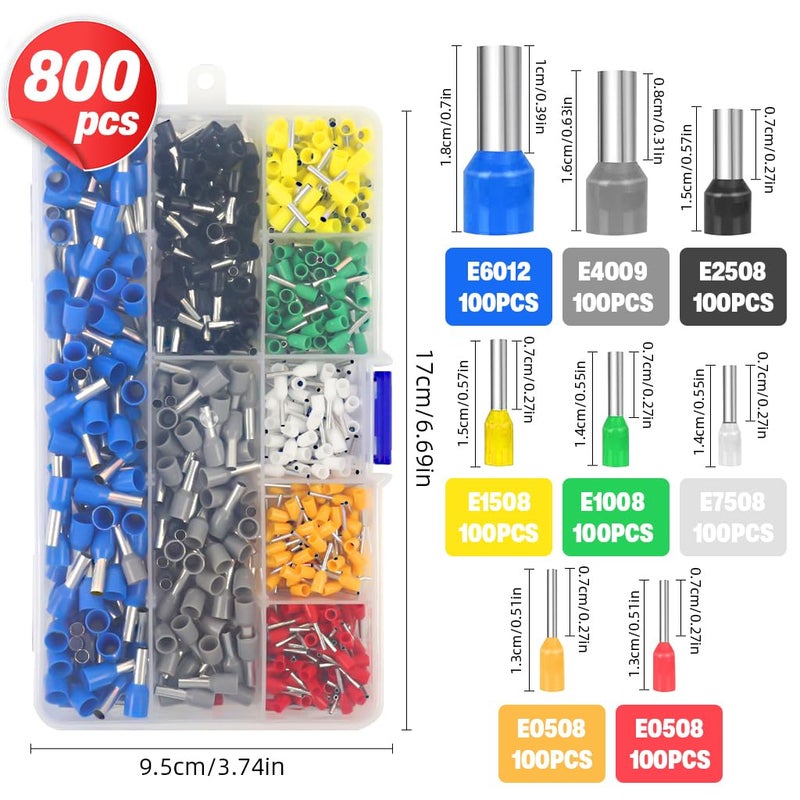 Serplex 800Pcs Wire Crimp Connectors Terminal Kit with Wire Stripper Tool Conductive Wire Connectors Multi Sized Colored Conductive Copper Wire Connectors Cable End Sleeves for AWG237 025100mm - Image 2