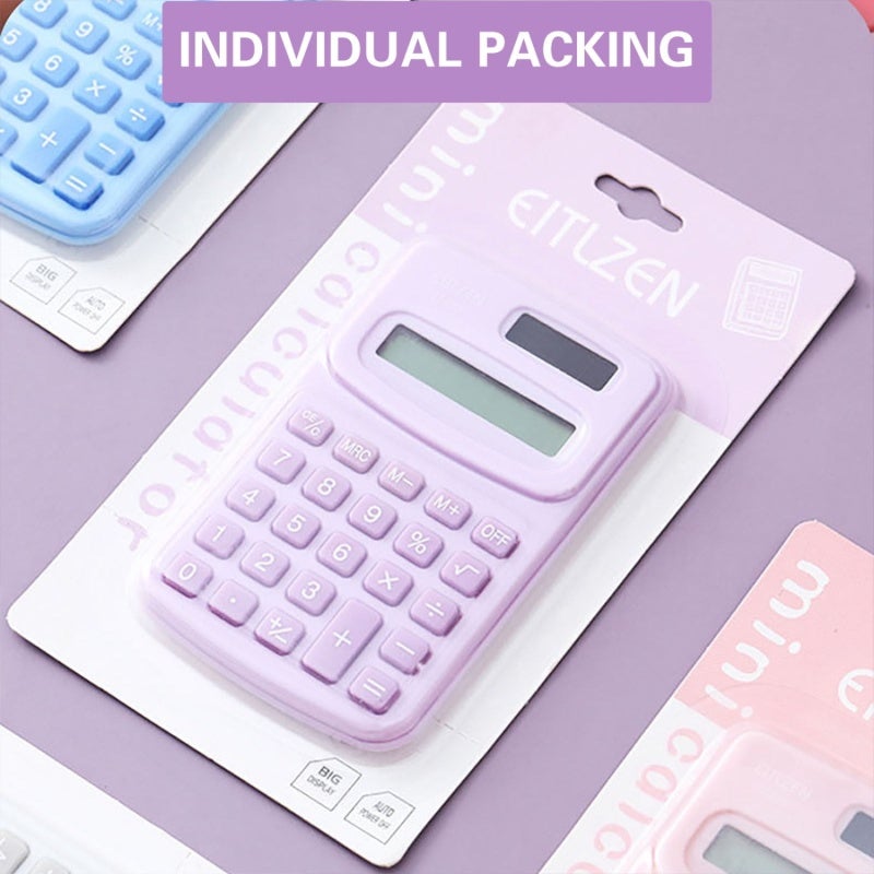 Basic Calculator Light Purple Large Display - Solar Battery Operated Small Handheld Calculator for Students Office Use - Image 3