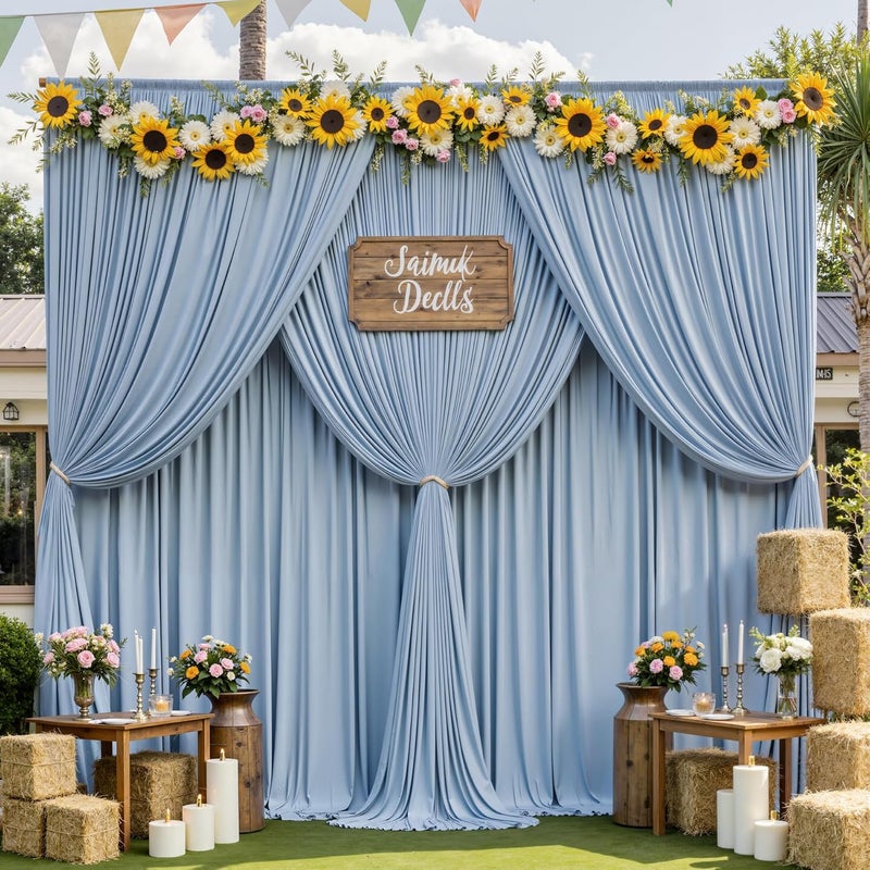 10×14 ft Wrinkle Free Dusty Blue Backdrop Curtain for Wedding Parties,2 Panels 5×14ft Height Silky Polyester Photo Backdrop Drapes Curtains for Birthday Baby Shower Photography Background Cloth