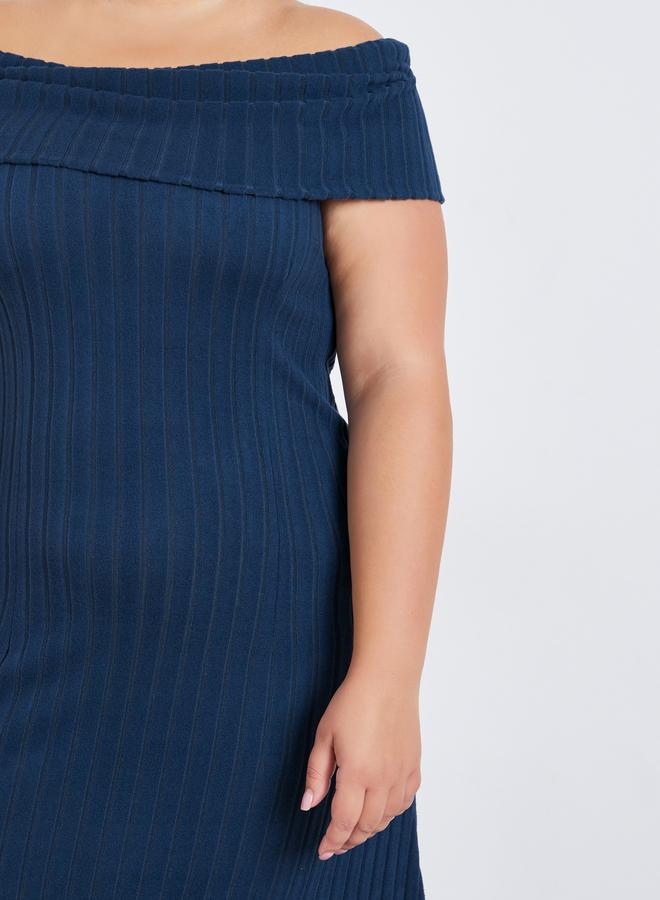 ستايلي فستان طويل بمقاس كبير مضلع بأكتاف مكشوفة - Image 4