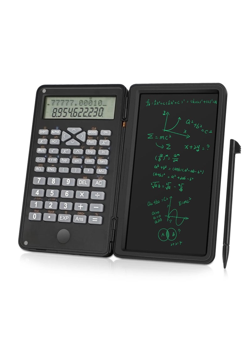 KASTWAVE Scientific Calculator, Foldable Portable Desktop Calculator with Erasable Writing Board 10 Digit LCD Display Physical Geometry Calculator for Students Teachers Office Business High School-Black - Image 1