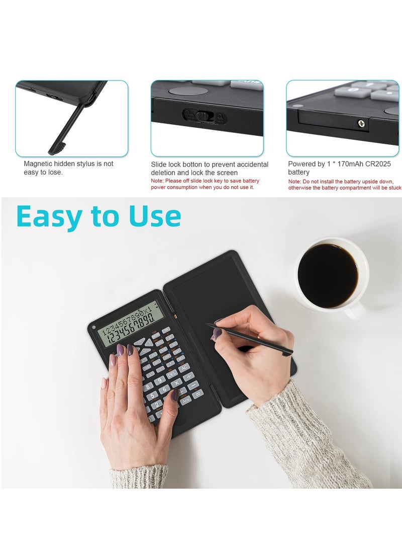 KASTWAVE Scientific Calculator, Foldable Portable Desktop Calculator with Erasable Writing Board 10 Digit LCD Display Physical Geometry Calculator for Students Teachers Office Business High School-Black - Image 4