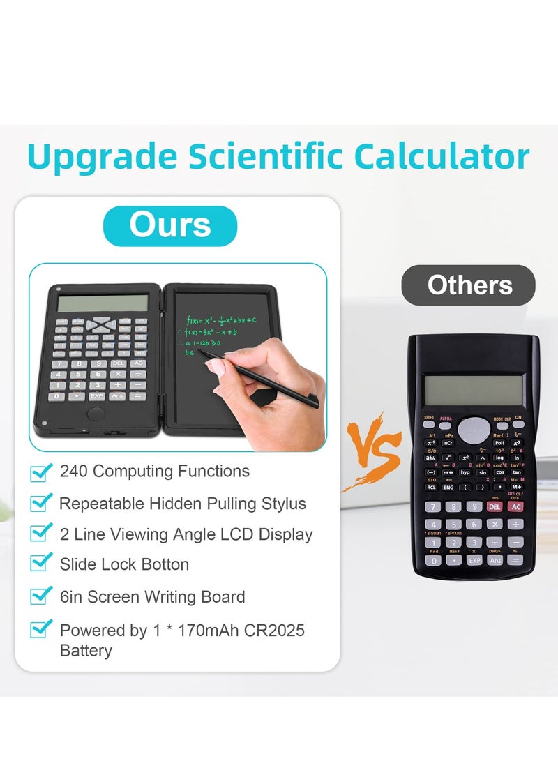 KASTWAVE Scientific Calculator, Foldable Portable Desktop Calculator with Erasable Writing Board 10 Digit LCD Display Physical Geometry Calculator for Students Teachers Office Business High School-Black - Image 5