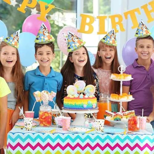 PrettyurParty PRETTY UR PARTY Blue Dog Theme Birthday Party Caps – Pack of 10 Colorful Bluey and Bingo Party Hats for Kids | Fun & Durable Cone Hats for kids' Birthday Celebrations - Image 5