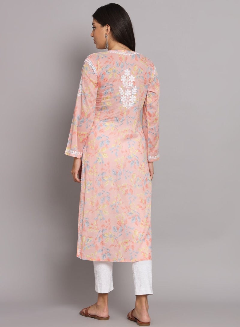 Alaya Hand Embroidered Chikan Printed Mulmul Straight Kurta-AL3680 - Image 2