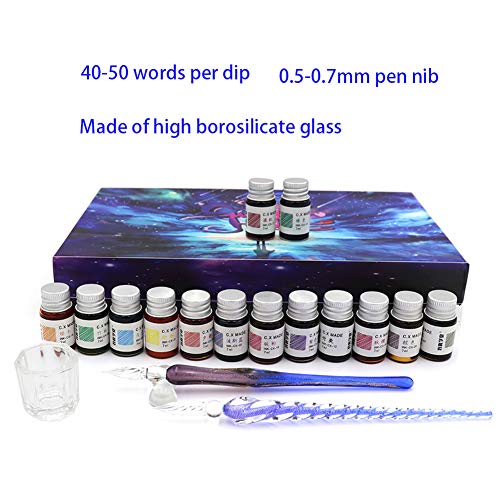 AXEARTE Glass Dip Calligraphy Pen Set, 18-Pieces 14 Color Inks, Pen Holder, Cleaning Cup, 2 Crystal Glass Pens for Art, Writing, Drawing, Signatures, Gift for Kids and Artist - Image 3