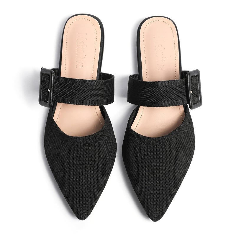 Meknitva Pointed Toe Mules for Women Flatsï¼ŒSlip On Mules Backless for Women Flats Sandals Black Size 9 - Image 1