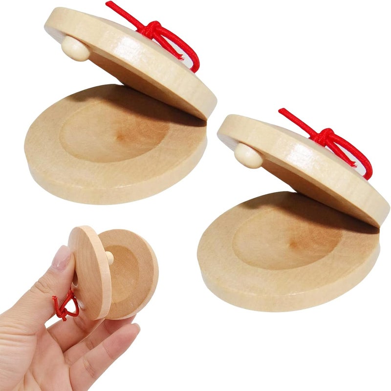 Helweet Wooden Castanets for Kids - 2 Pack Mini Musical Instrument - Image 1