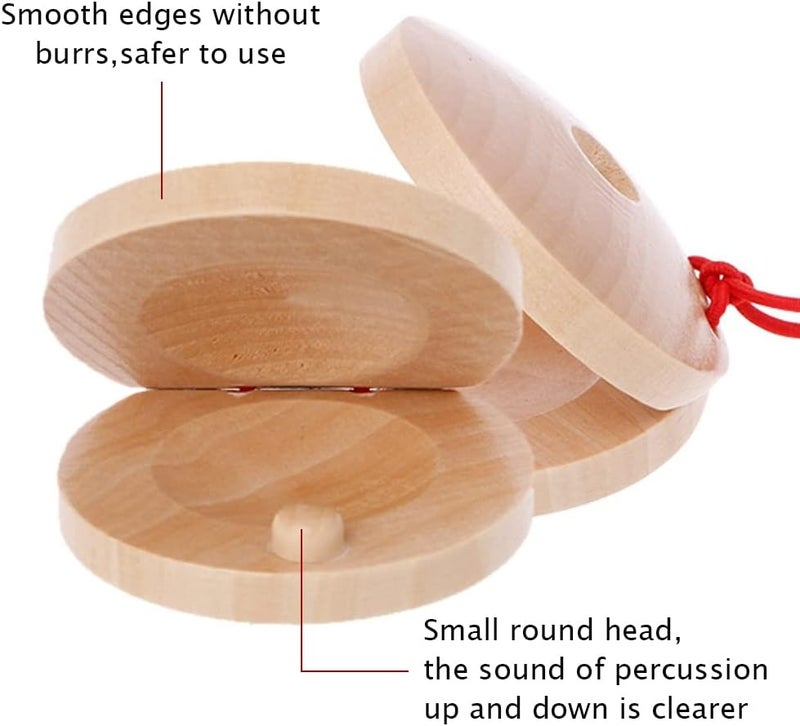 Helweet Wooden Castanets for Kids - 2 Pack Mini Musical Instrument - Image 3