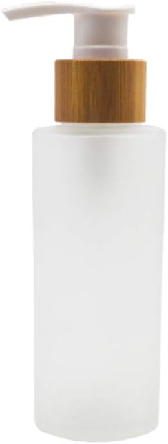 1PCS 100ml/3.4oz Frosted Glass Pump Bottles Empty Refillable Press Pump Bottle with Bamboo Pump Head Toiletries Storage Containers for Shampoo Essential Oils Shower Gel Hand Wash Lotion Dispenser
