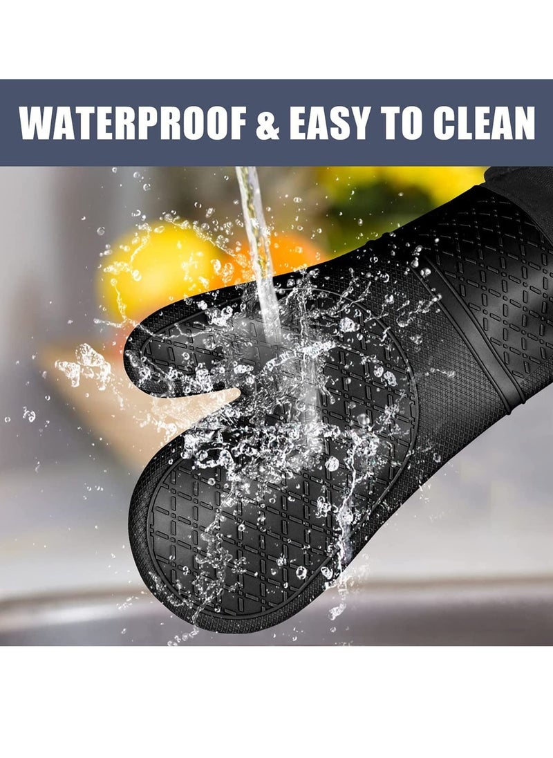 SYOSI Extra Long Oven Mitts and Pot Holders Sets: Heat Resistant Silicone Oven Mittens with Mini Oven Gloves and Hot Pads Potholders for Kitchen Baking Cooking, Quilted Liner, Black, Pack of 6  - Image 3
