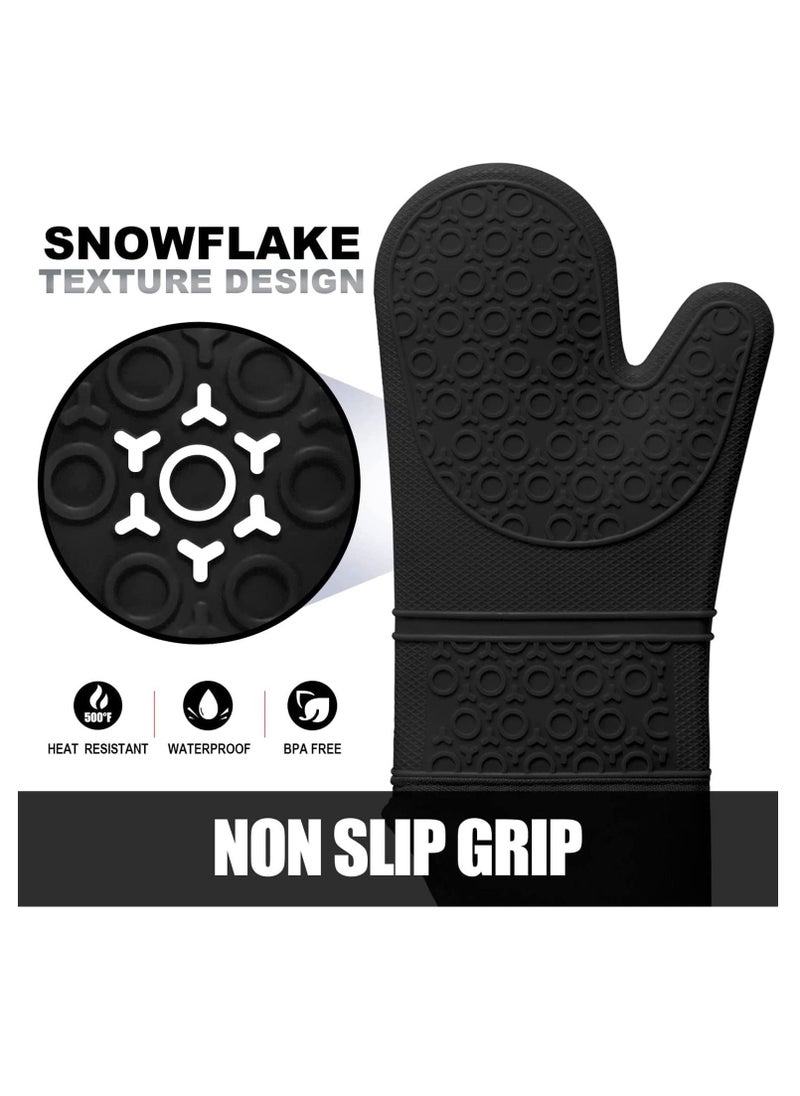 SYOSI Extra Long Oven Mitts and Pot Holders Sets: Heat Resistant Silicone Oven Mittens with Mini Oven Gloves and Hot Pads Potholders for Kitchen Baking Cooking, Quilted Liner, Black, Pack of 6  - Image 4