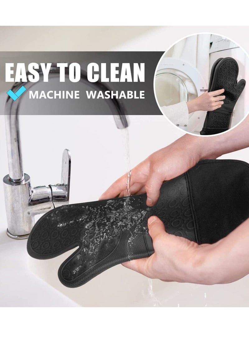 SYOSI Extra Long Oven Mitts and Pot Holders Sets: Heat Resistant Silicone Oven Mittens with Mini Oven Gloves and Hot Pads Potholders for Kitchen Baking Cooking, Quilted Liner, Black, Pack of 6  - Image 2