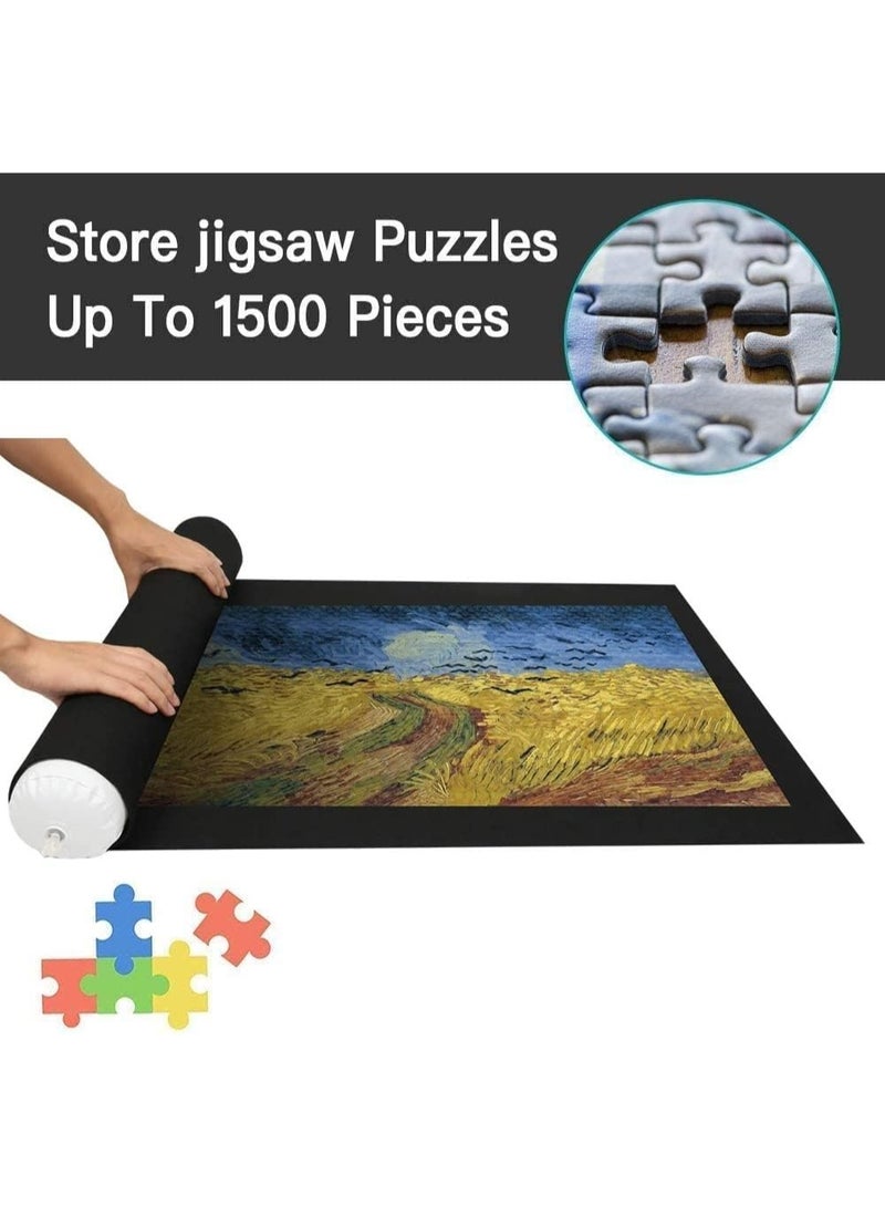 سجادة تخزين ألغاز Puzzle قابلة لللف من 1500 قطعة مع 4 صواني فرز، لتخزين اللغز للعب المقبل، لوح سجادة اللغز من اللباد مع أنبوب قابل للنفخ، تشمل منفخًا (أسود، 1500 قطعة) - Image 4