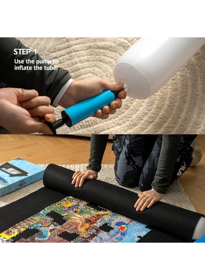 سجادة تخزين ألغاز Puzzle قابلة لللف من 1500 قطعة مع 4 صواني فرز، لتخزين اللغز للعب المقبل، لوح سجادة اللغز من اللباد مع أنبوب قابل للنفخ، تشمل منفخًا (أسود، 1500 قطعة) - Image 3