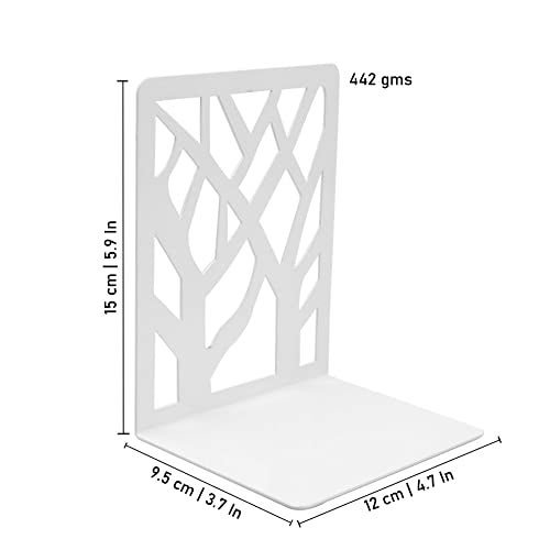Spillbox Metal Non Slip Bookends Book Shelves | Shelf | Study Table | Home Decor | Holders | Case | Bracket | Stand | Heavy Duty | Set | Book Ends for Office, Home - Tree (White) - Image 4