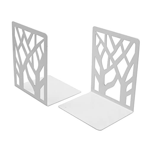 Spillbox Metal Non Slip Bookends Book Shelves | Shelf | Study Table | Home Decor | Holders | Case | Bracket | Stand | Heavy Duty | Set | Book Ends for Office, Home - Tree (White) - Image 5