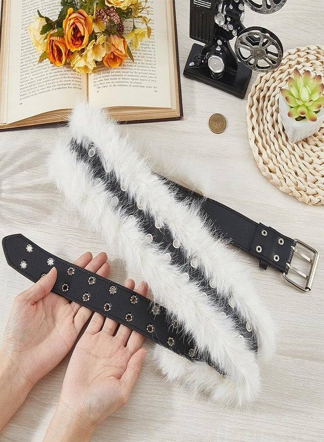 CALFOVERA 43.31 Inch Faux Fur Leather Waist Belt Y2K Furry Punk Grunge Wide Cinch Belts Vintage Adjustable Fur PU Leather Waistband for Women Dresses Pants Halloween Costume(White) - Image 3
