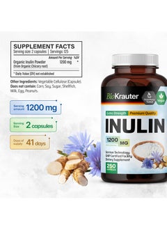 BIO KRAUTER BIO KRAUTER Inulin Powder Capsules - 1200 mg Strength - 250 Count - Pure Soluble Fiber Supplements - Chicory Root Fiber Capsules for Digestive Support - Vegan  - Image 3