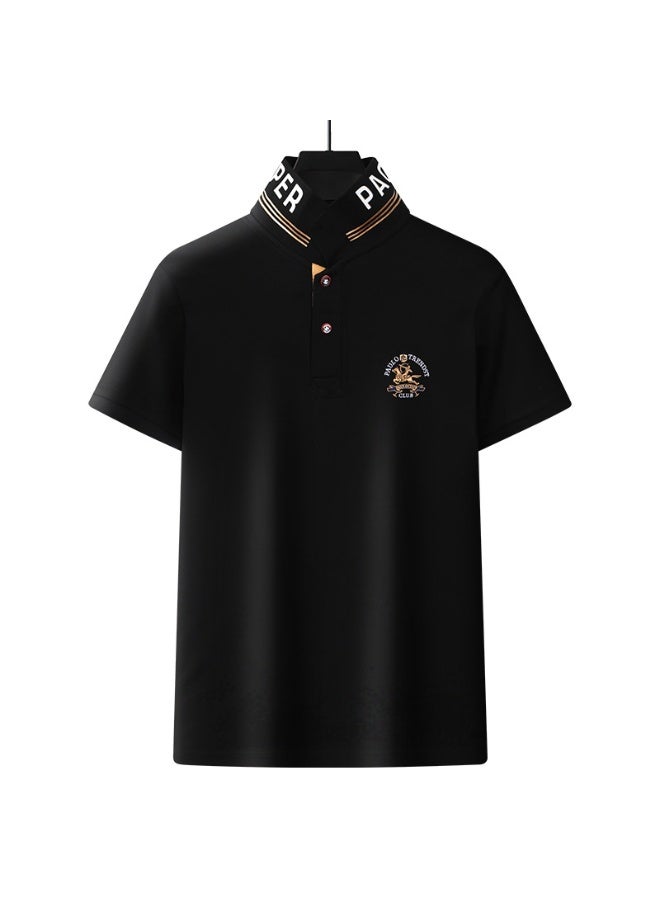 Double Silk Luster Bead Ground Cotton Short Sleeve Polo Shirt Men's Turn-down Collar Half Sleeve Thin Medium Young Large Size  - Image 1
